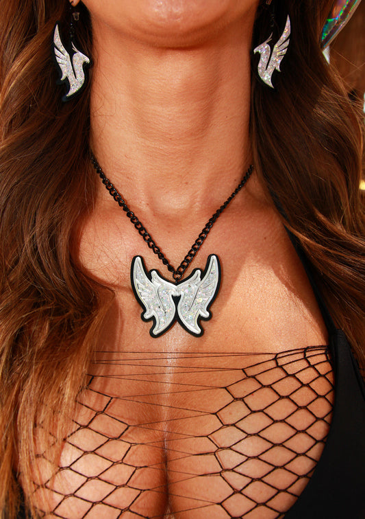Kissing Phoenix Necklace - Iridescent Glitter